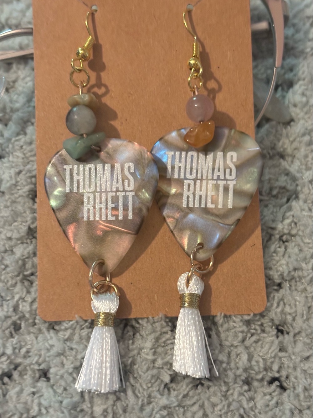 Hand Crafted Thomas Rhett Drop Earrings with White Tassels
